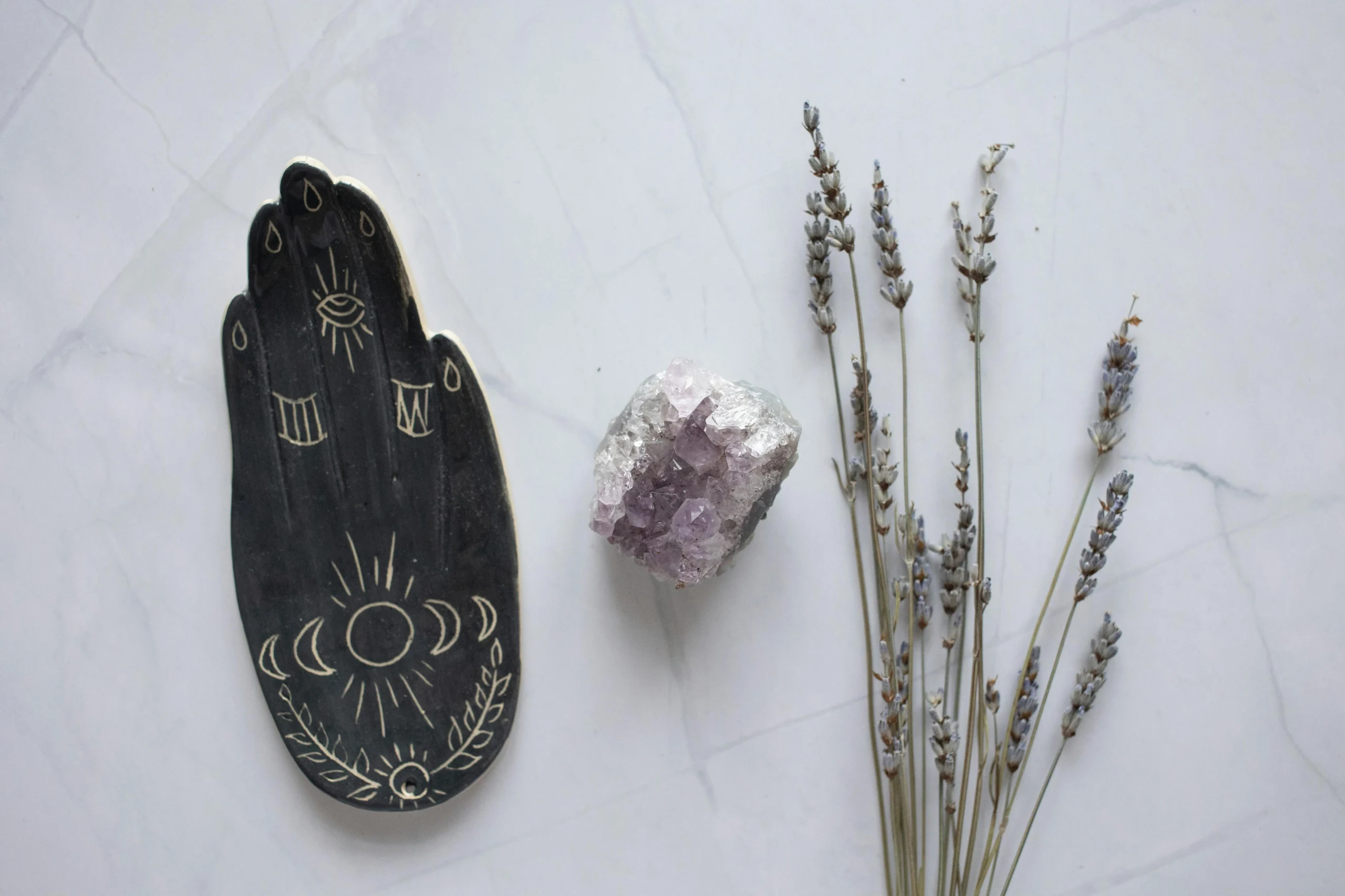 Crystal and Dried Plants on a Table
