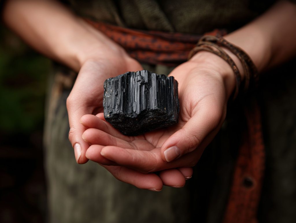a_women_hold_Black_Tourmaline_close_view